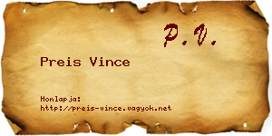 Preis Vince névjegykártya